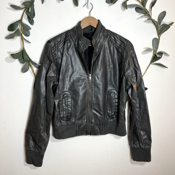 Blue Spice Gray Faux Leather Moto Jacket LAST CALL - Picture 1 of 5